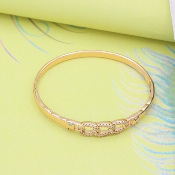 Elegant Rose Gold Chain Link Bangle with Sparkling Zircon Stones, XPBL0497 - Picture 3 of 12